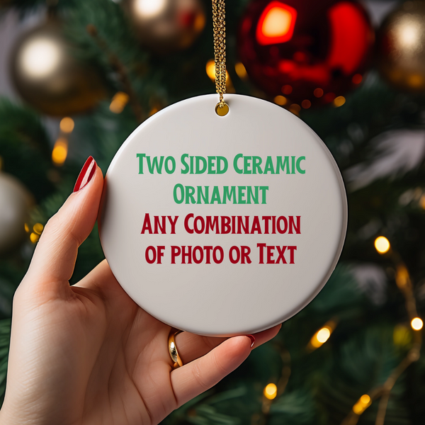 Personalized Christmas Ornament, Custom 2 Sided Ceramic Ornament