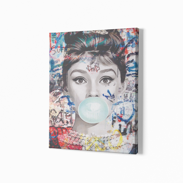 Audrey Hepburn Bubble Gum Wrapped Canvas